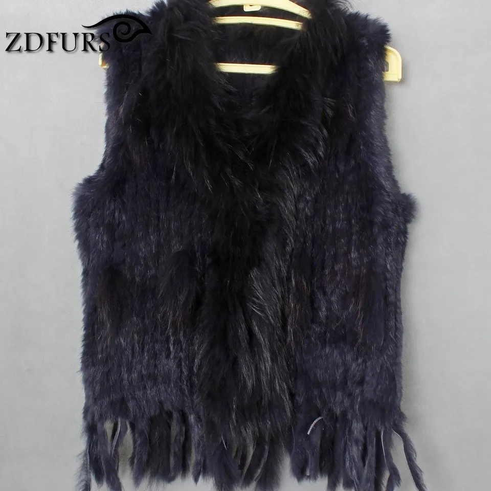 ZDFURS * вязаный жилет из кроличьего меха меховой воротник енота меха|rabbit fur waistcoat|rabbit