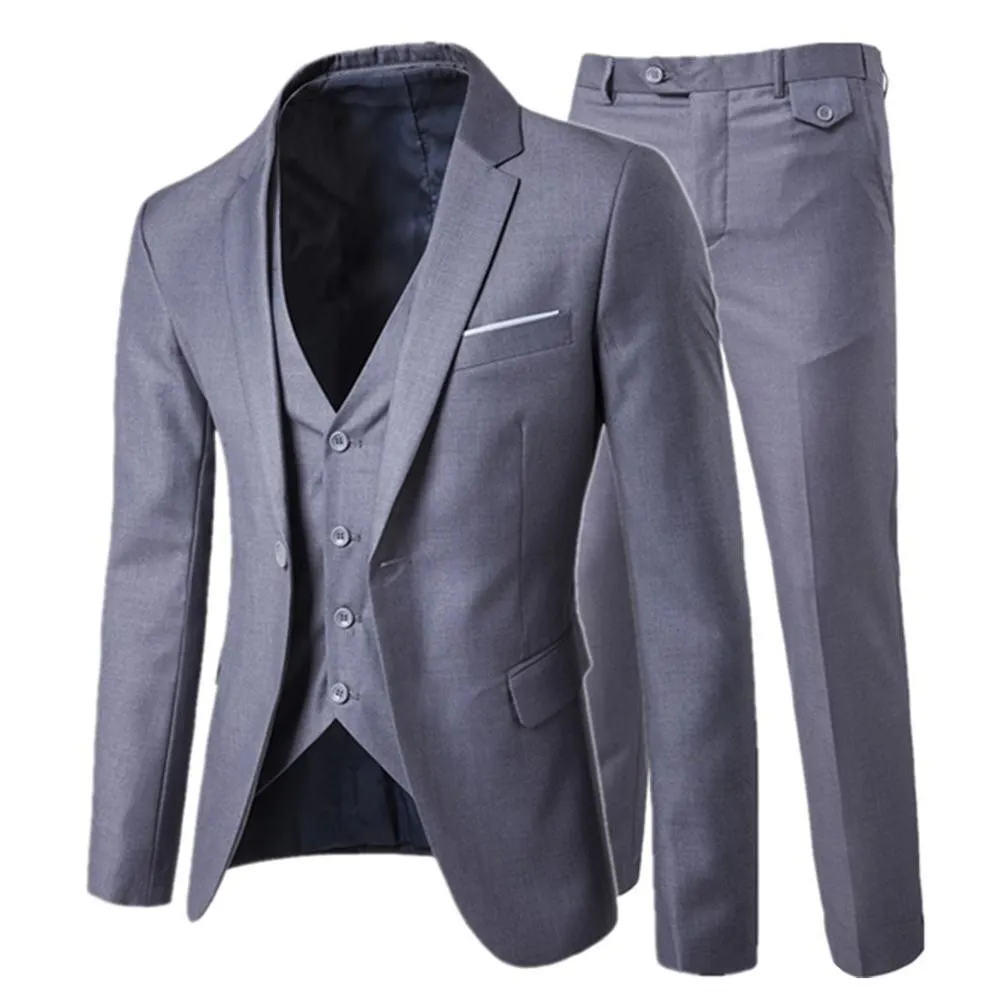 light grey 3 pieces Роскошный мужской костюм из 3 предметов, мужской свадебный тонкий повседневный деловой мужской костюм, Большой размер, Мужская праздничная одежда, платье жениха, S-6XL - Цвет: light grey 3 pieces