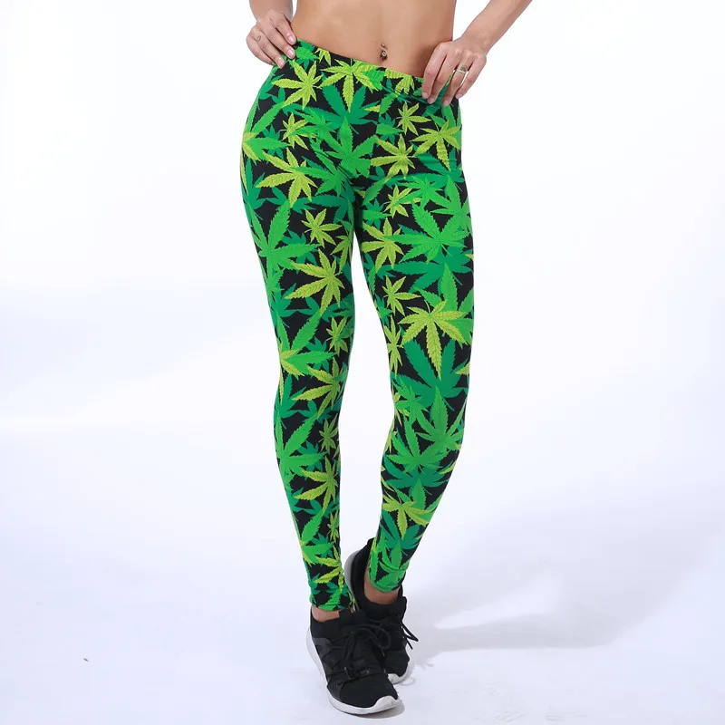 Green leaf BIVIGAOS весна лето женские модные Досуг черные молочные тонкие эластичные леггинсы цветные звезды граффити тонкие обтягивающие леггинсы брюки женские Узкие брюки - Цвет: Green leaf