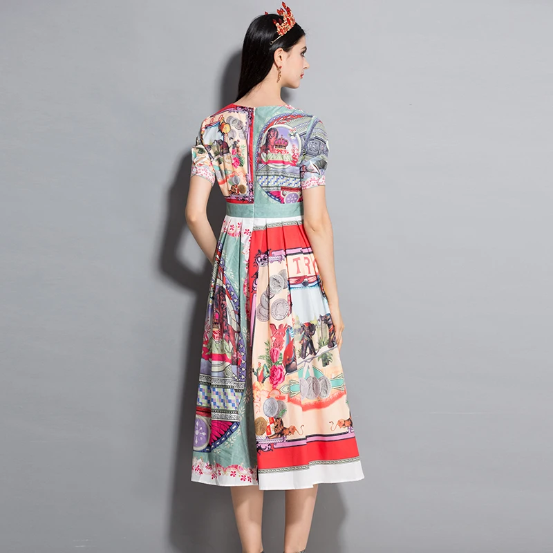 2018 осеннее женское платье высокого качества цветное миди с цветочным принтом |