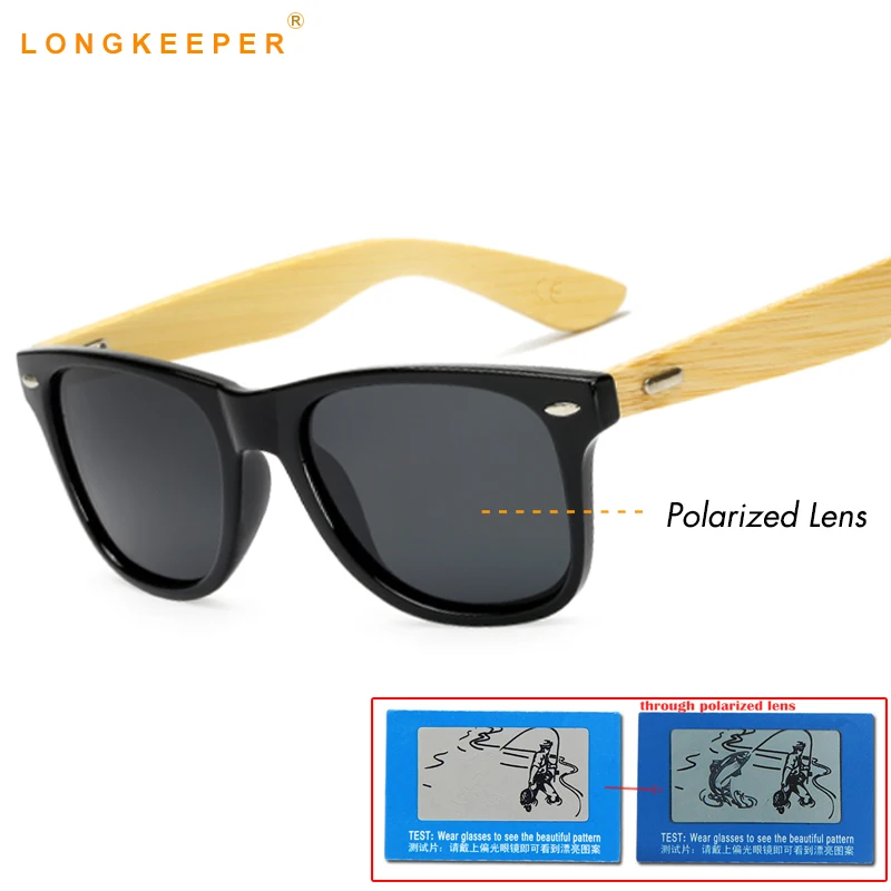Деревянные солнцезащитные очки LongKeeper оправа из ПК бамбуковые ручной работы для