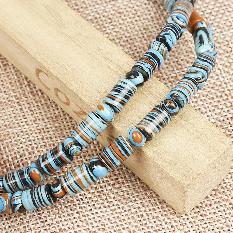 Разноцветные 9*6 -- 4*6 мм каменные бусины в синюю полоску бирюзовые Diy ювелирные