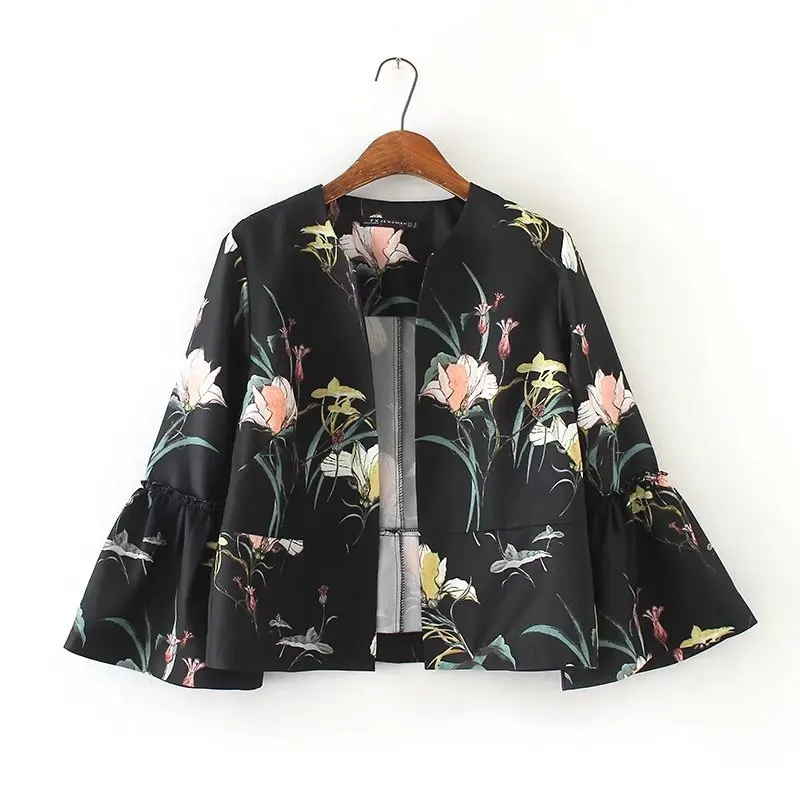 Новое поступление Цветочный принт верхняя одежда Пальто и пуховики Для женщин