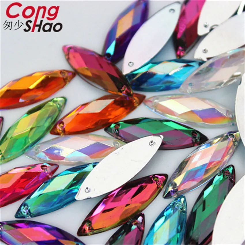 

Cong Shao 50Pcs 8*25mm AB Colorful Flatback Horse Eye Stones And Crystals Acrylic Rhinestone Sewing 2 Hole Wedding Dress ZZ634