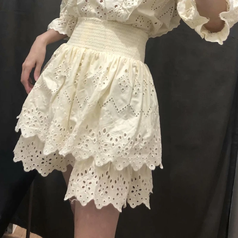 2019 женское милое Плиссированное ажурное кружевное платье с вышивкой уличная