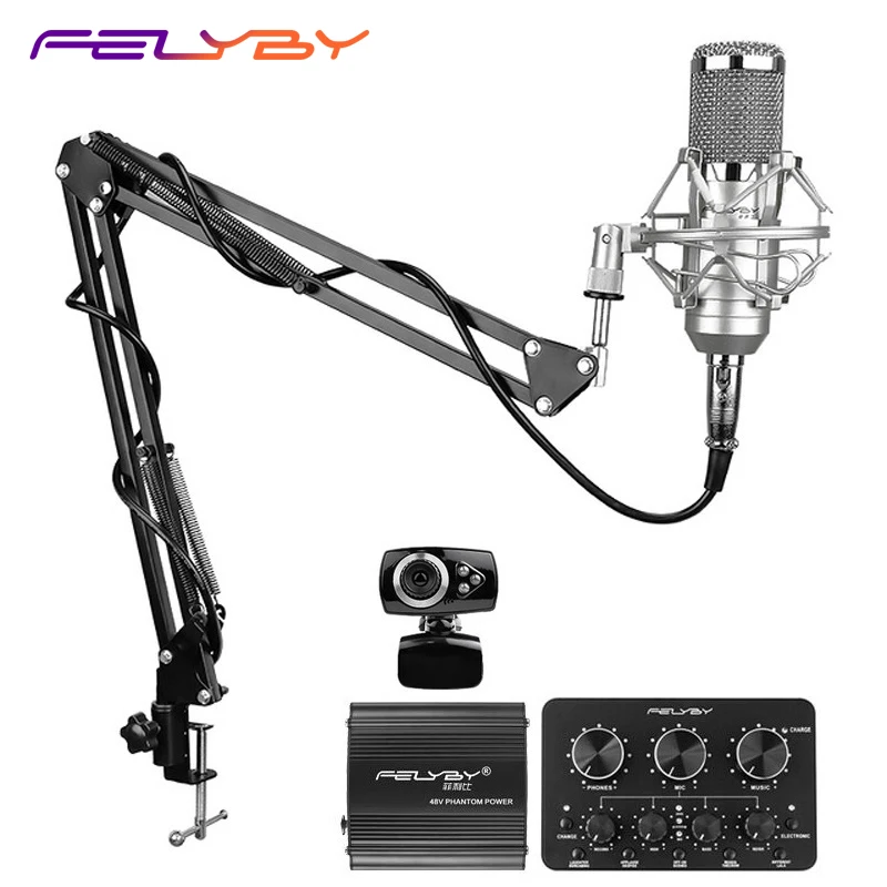 FELYBY new live sound card webcam professional bm 800 condenser microphone for computer and studio recording | Электроника
