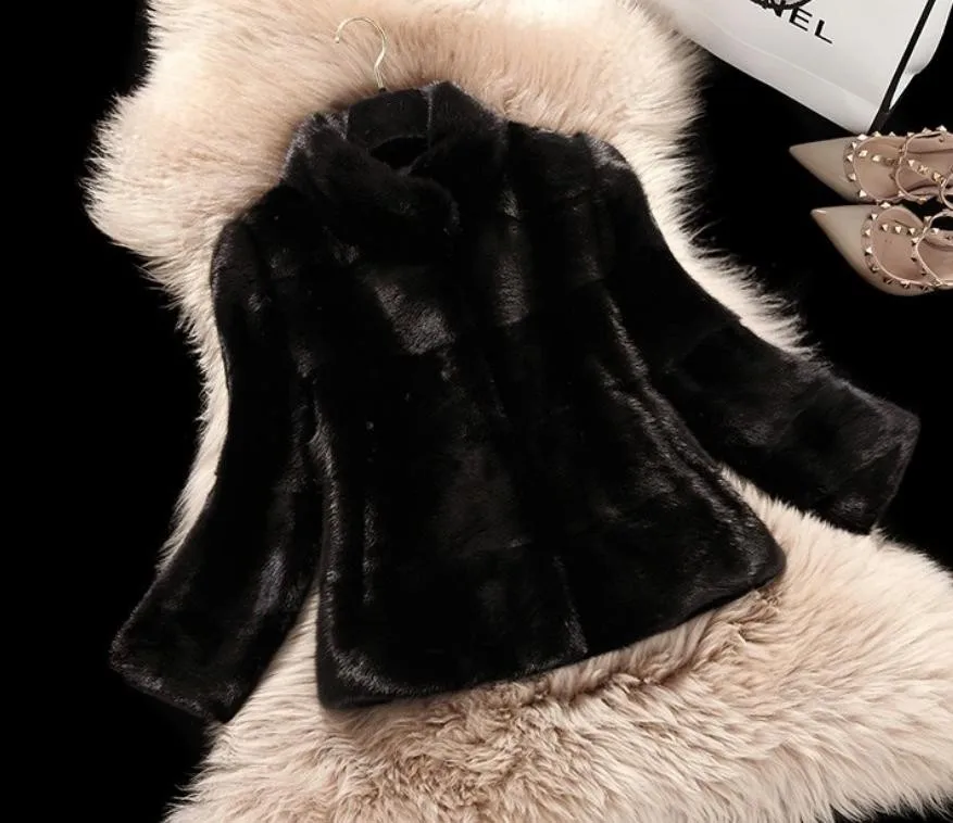 2018 New Arrival Women Winter Short Faux rabbit Fur Coat Long Sleeve Solid Color Blue White Pink Plus 4XL Ladies Outerwear L1345 | Женская