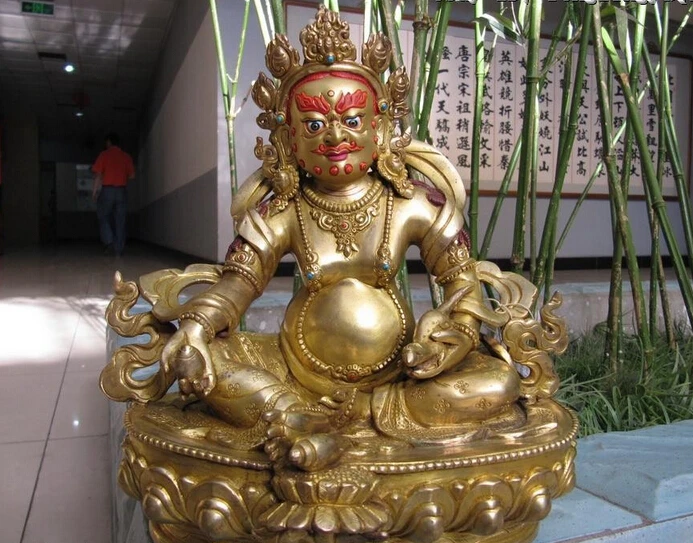 

Free Shipping 25cm Tibet 100% PureCopper bronze 24K Gold gild Yellow Jambhala Buddha Statue