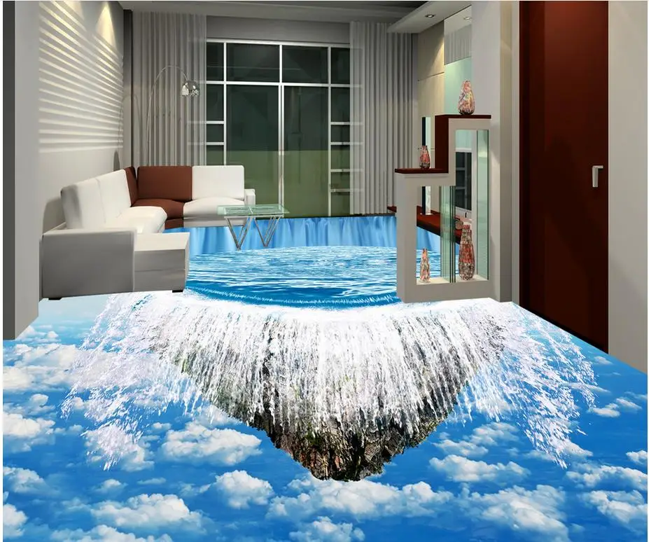Современные пользовательские 3D Пол Фреска небо картина с водопадом ПВХ