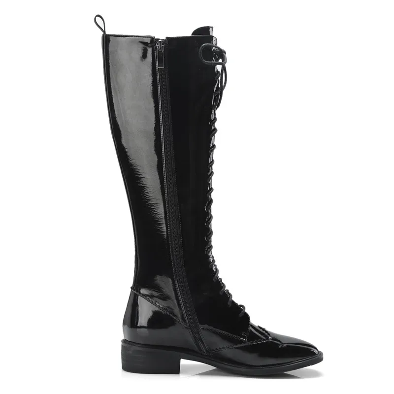 Stylesowner Hot Design Hand-made Rome Woman Long Boots Knee-high Square Toe All-match Western Black Solid Color Elegant | Обувь