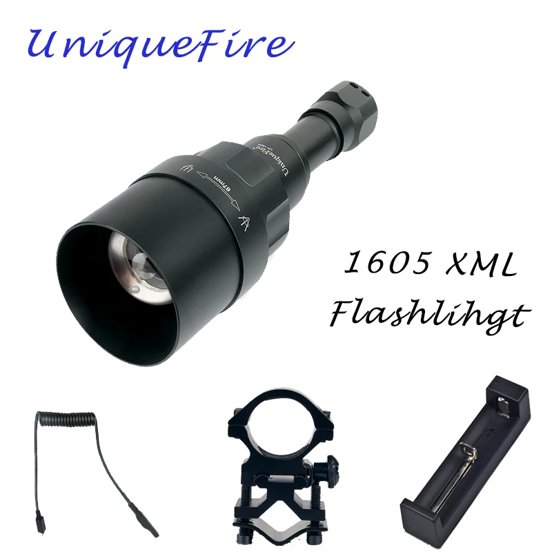 

UniqueFire 1605 XML 5 Modes LED Flashlight White Light 1200 Lumen Torch 67mm Convex Lens Rechargeable Lanterna Kit Set