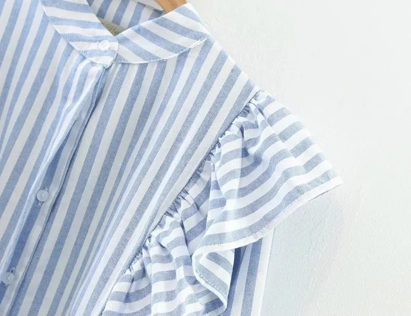2018 Новинка боди Blusa женские Топы Женская рубашка в полоску с воланами воротник