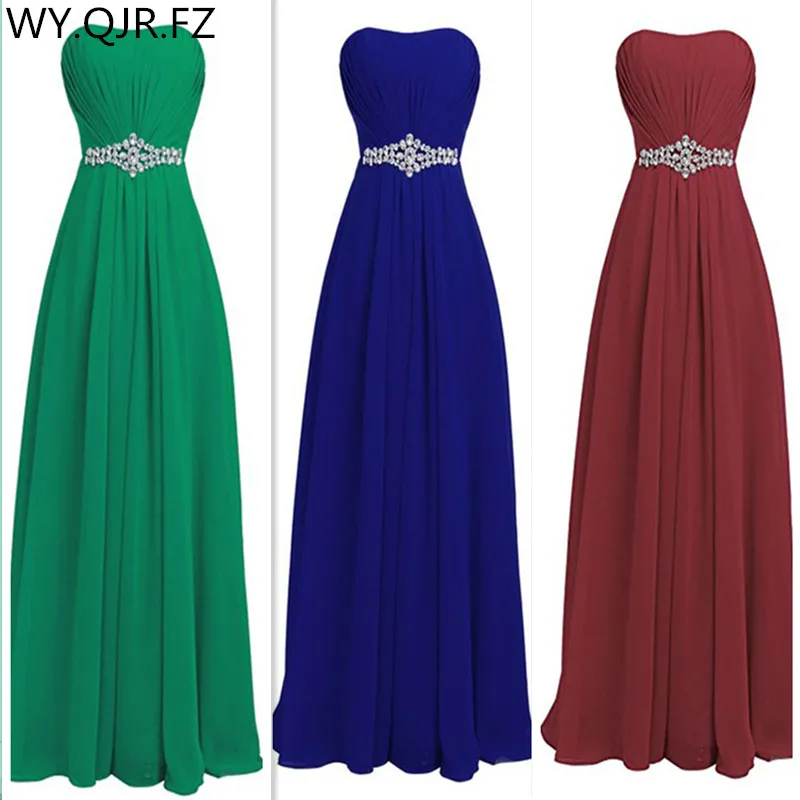 

QNZL-90#Green blue wine red Resin drill Zipper back Bridesmaid Dresses wedding party prom dress 2019 cheap wholesale Custom