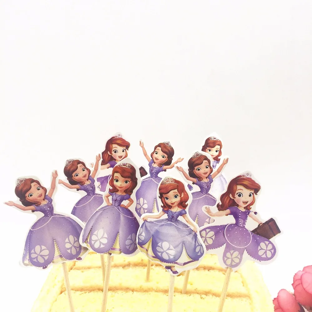 24pcs Cake Dessert Inserted Card Sofia Princess Cake Toppers Cartoon Decoration Card Kids Birthday Baby Shower Party Supplies
