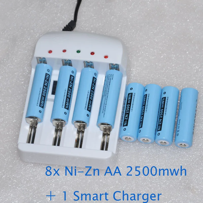 8 шт. аккумуляторная батарея 1 6 в AA Ni Zn 2500mwh + зарядное устройство игрушки камера NiZn