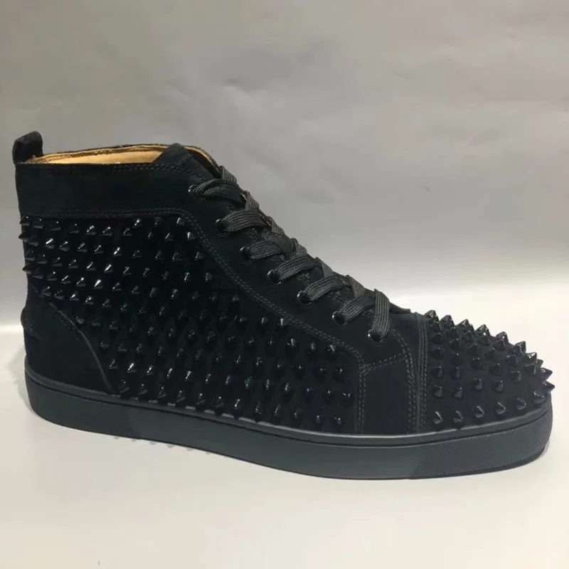 

OLOME High Cut cl Rivets Outdoor Sports Red bottom Shoes For Man Sneakers Leather Loafers Flat Footwear Lace Up