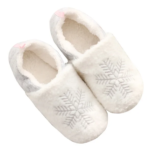 White Shoes Женские тапочки; зимняя теплая обувь на меху; удобные мягкие домашние тапочки на плоской подошве; женские белые Нескользящие тапочки со снежинками; подарок - Цвет: White Shoes