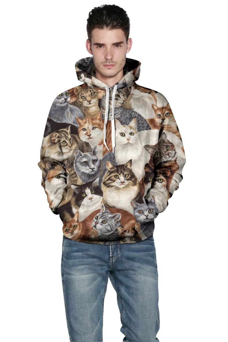3D толстовки с капюшоном изображением кошек Женская толстовка животных в стиле