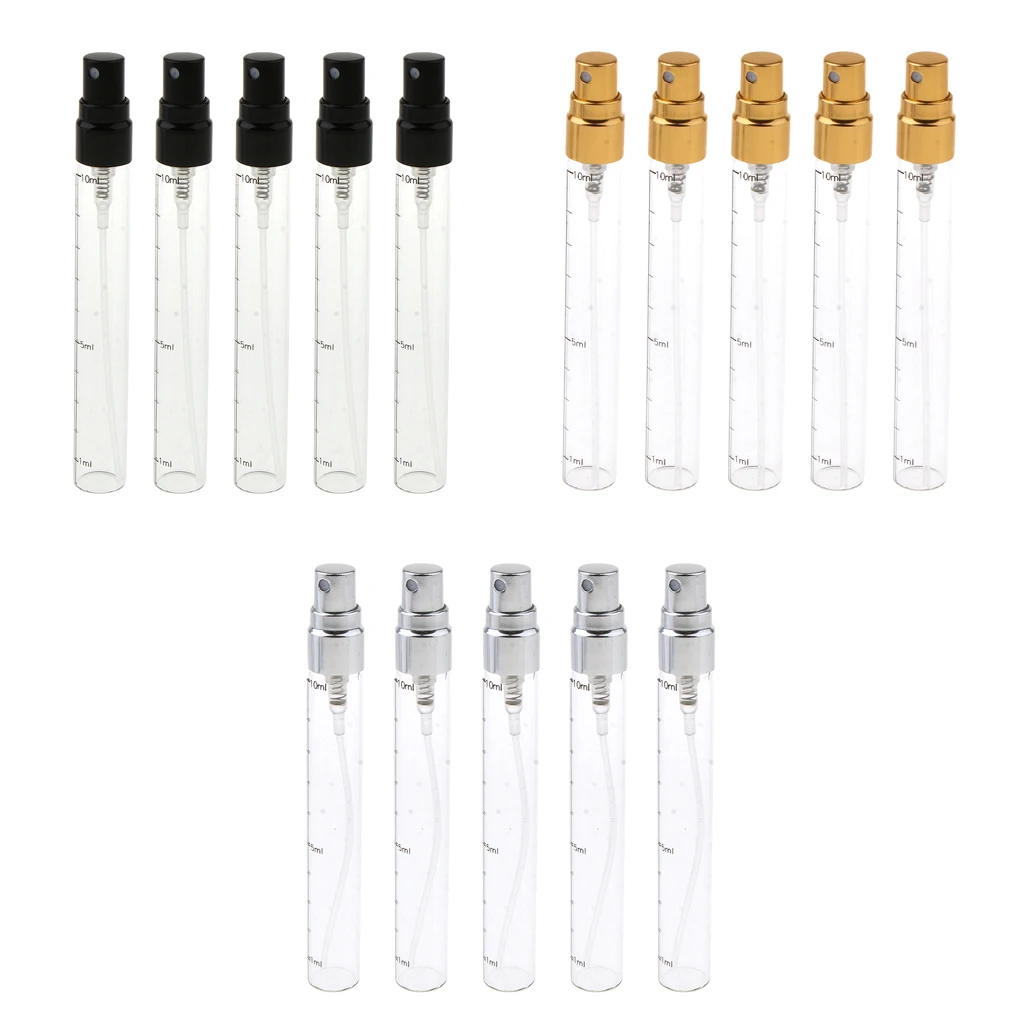 

15x Empty Clear Fine Mist Atomizer Glass Spray Bottles Refillable Perfume Containers for Travel Party Makeup Tools, 10ml & Scale