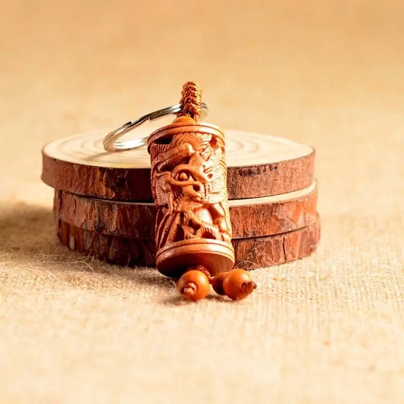 Резьба по дереву китайский фэн шуй геомантия колонна Дракон Статуя брелок кольцо