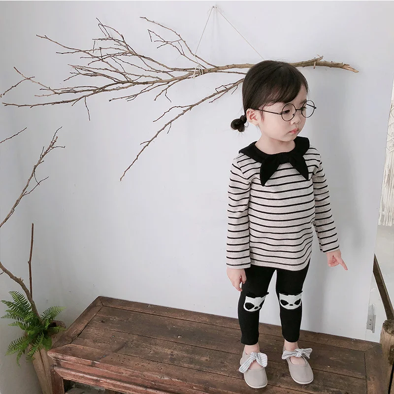 2019 Baby Girls Clothes Cartoon Panda Leggings Cotton Child Pants for Girl Grey Black Kids Teenager Trousers Warm | Детская одежда и