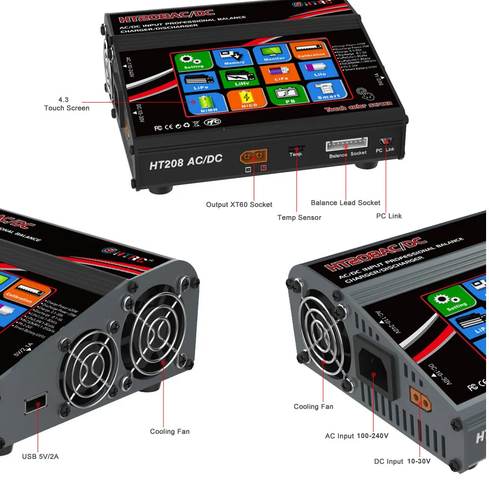 HTRC HT208 AC/DC 4 3 &quotцветной сенсорный ЖК экран 420 Вт 20A RC балансирующее зарядное