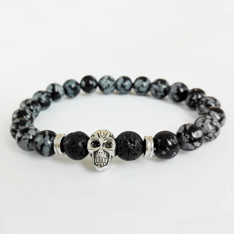 Лидер продаж 2017 ювелирные изделия снежинка обсидиан античный браслет с черепом