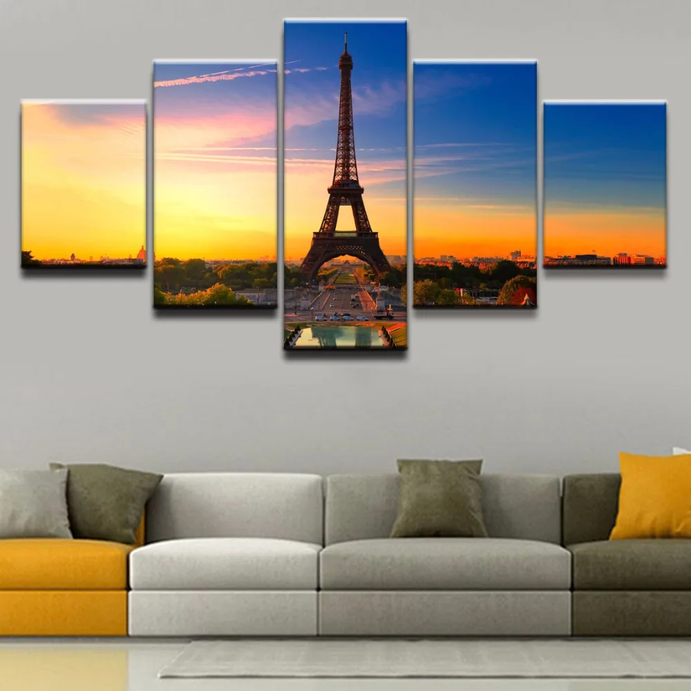 

Hd Print France Landscape Canvas Wall Art 5 Pieces Eiffel Tower Paris Painting Modular Pictures Living Room Decor Poster Bedroom