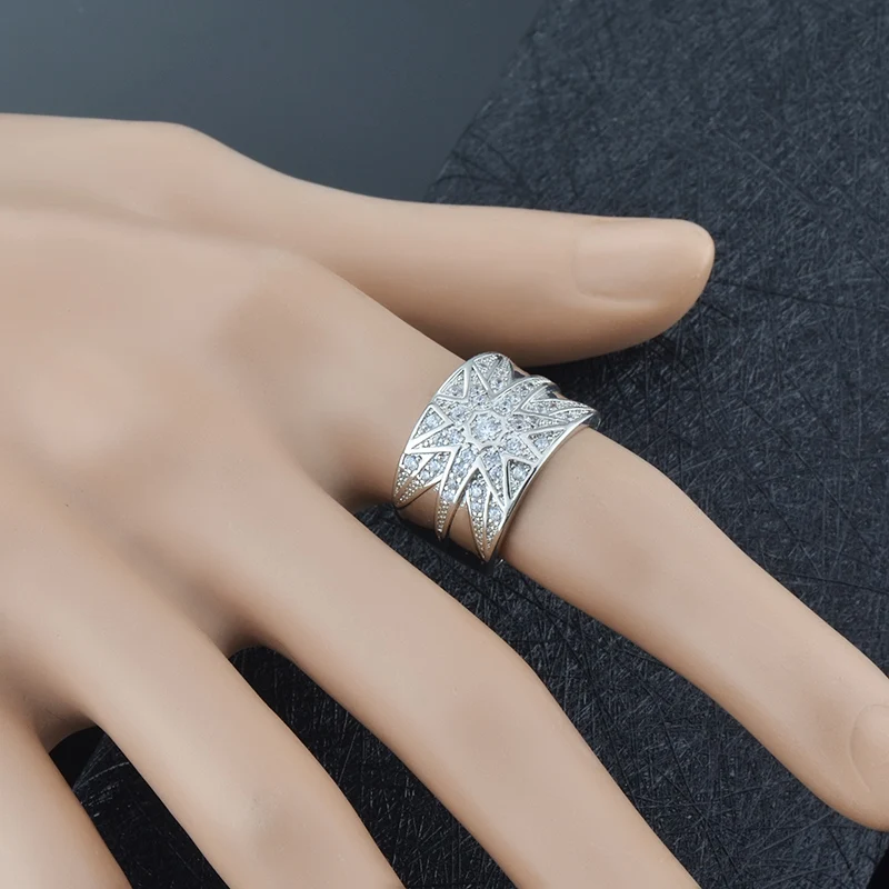 

2019 white gold color Micro-Zircon Ring Fashion Star-shaped wide-grain index finger ring for women J02803