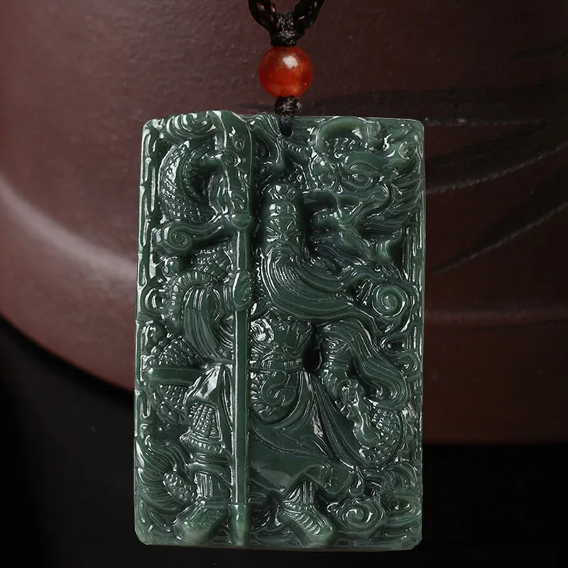Тёмно-синий Синьцзян Хотан колье с кулоном ведьмы Прямая Lucky Amulet полые резные гуаню цепочки и ожерелья с цепочкой для мужчин и женщин подарок - Цвет камня: Тёмно-синий