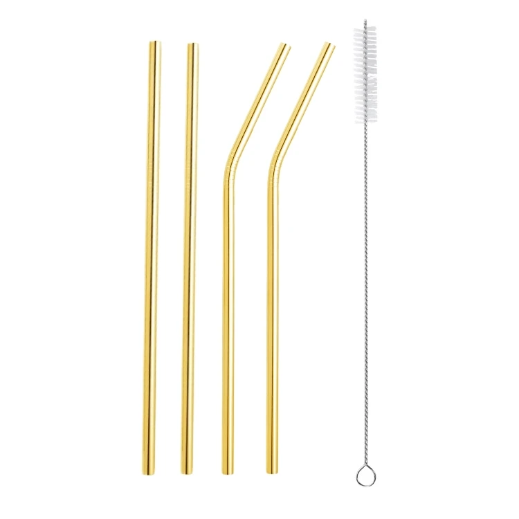 C-Gold 5PC Металлическая соломинка 304 из нержавеющей стали, многоразовый соломинный экологичный цветная трубочка с прямым изгибом щетка для очистки бар вечерние аксессуары 20 унций - Цвет: C-Gold 5PC