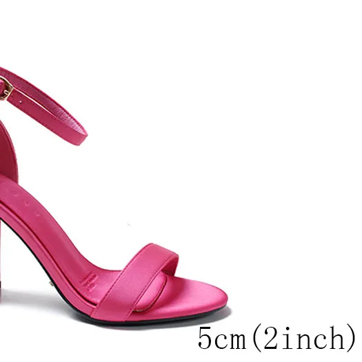 fuschia 5cm Женщины сандалии лето ремень для лодыжки насосы дизайнер коренастый сатин обувь дамы свадебный свадьба толстый бирюзовый открытые носки каблуков Коренастый Лето - Цвет: fuschia 5cm