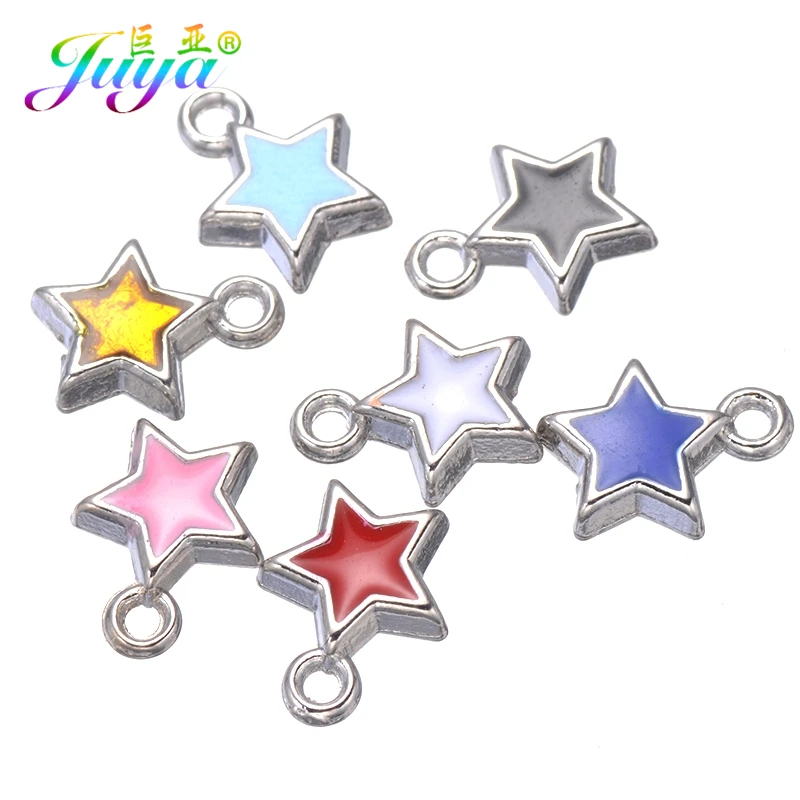 

Juya 50pcs/Lot Wholesale Handmade Gold Silver Plated Enamel Love Heart Star Charms For DIY Pendant Handicraft Jewelry Making