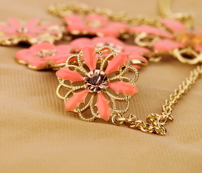 Sweat Orange Crystal Flower Necklace For Women Long Bohemia Romantic Jewelry Accessory | Украшения и аксессуары