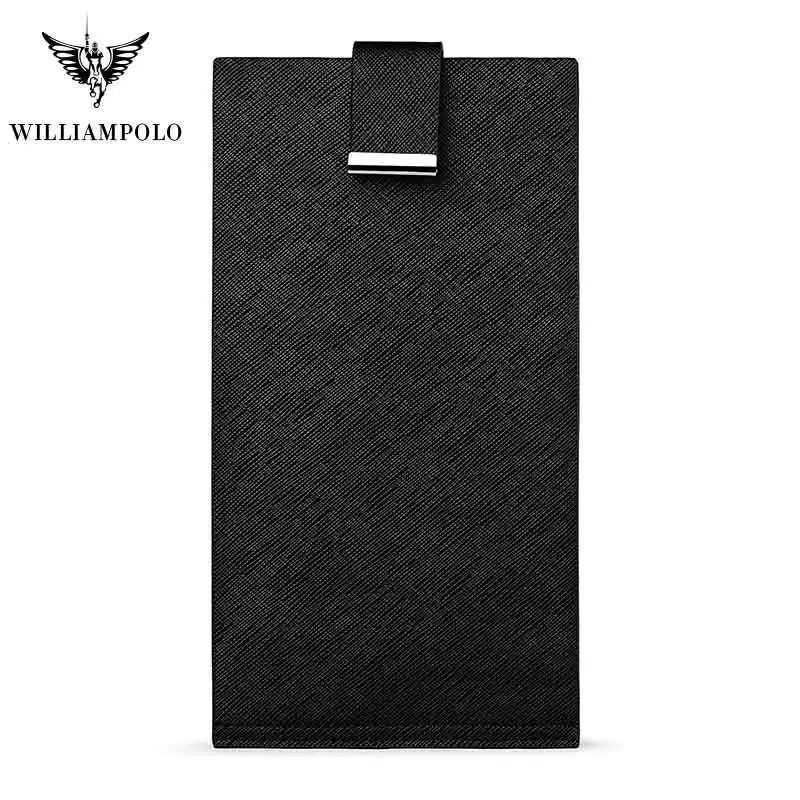 WilliamPOLO кредитный держатель для карт ультратонкий мужской кошелек длинный клатч натуральная кожа Двойные мульти карты чехол застежка на клапан сумочки - Цвет: Black