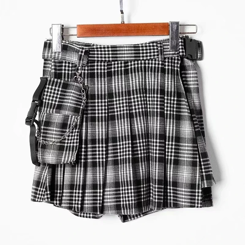 Женская мини-юбка с запахом в клетку с роговой пряжкой Preppy Stylr mini Skort