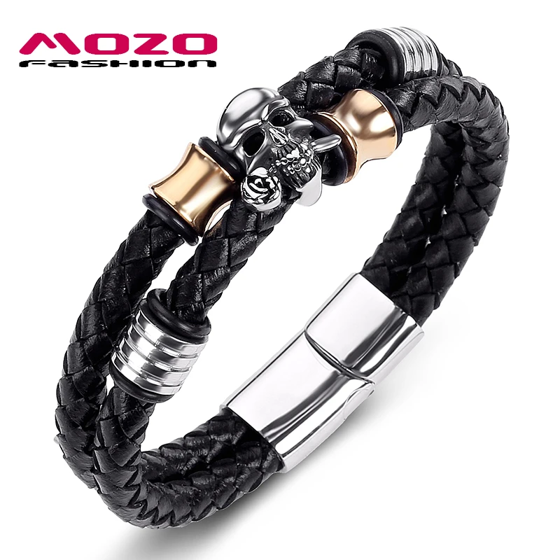 MOZO, модный мужской браслет, плетеный, кожа, веревка, цепь, нержавеющая сталь, Череп, браслет, мужской, панк, браслет, скелет, ювелирное изделие, PS2063