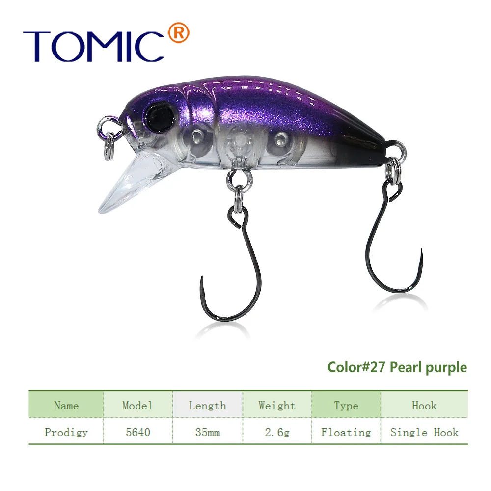 Pearl purple Tomic сверхлегкие рыболовные приманки 35 мм матовые цвета жесткая приманка, воблер с одним крюком приманка для форели - Цвет: Pearl purple