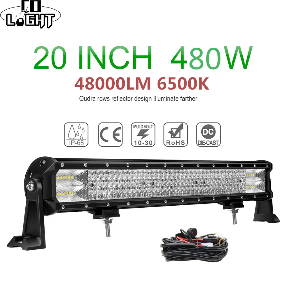 

CO LIGHT 12D 20 inch 4-Rows LED Light Bar 480W Combo Beam Led Work Light Bar for Car 4x4 Offroad Trucks SUV ATV Boat 4WD 12V 24V