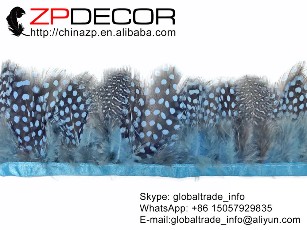 

Leading Supplier ZPDECOR Pretty 1-3inch 10yards/lot Baby Blue Guinea Polka Dot Hen Plumage Feathers Trim
