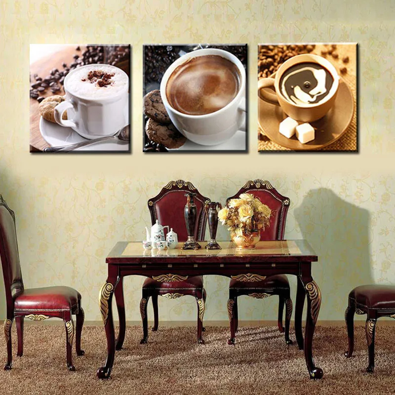 Без рамки 3 панели еда и чашка кофе чай современный холст печать Картина