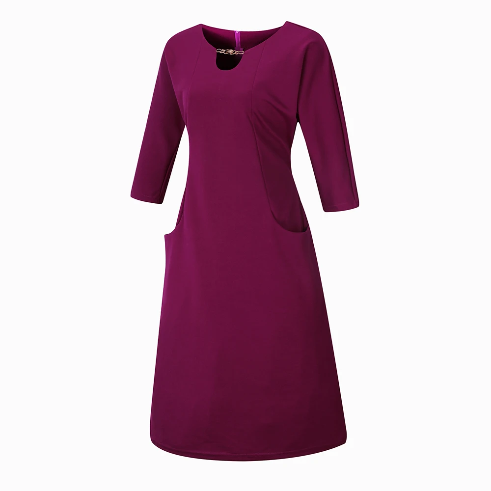 Новое поступление, женское платье 6XL Vestidos, одноцветное, прямое, повседневное, длина до колена, рукав три четверти, платье выше размера d размера плюс