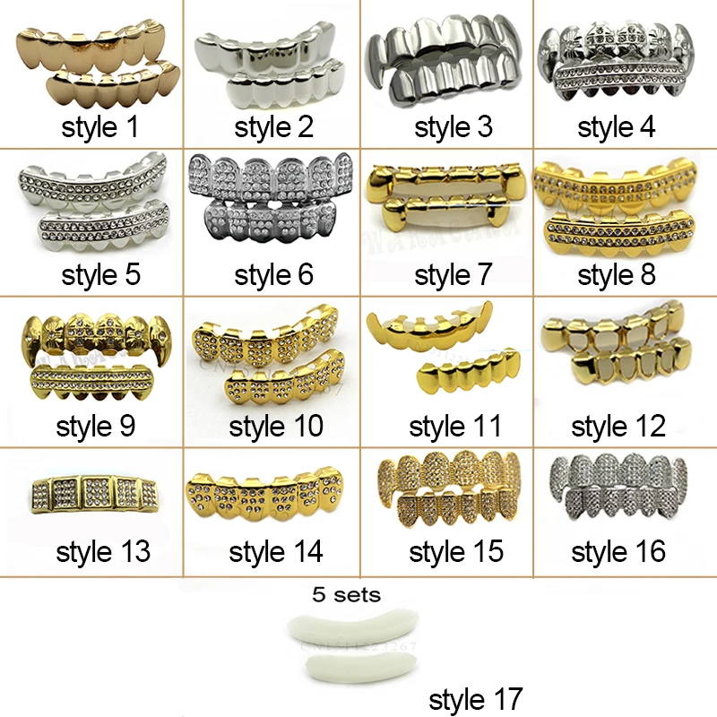 Хип хоп зубные решетки зубы шапки грили стразы золото серебро стимпанк для