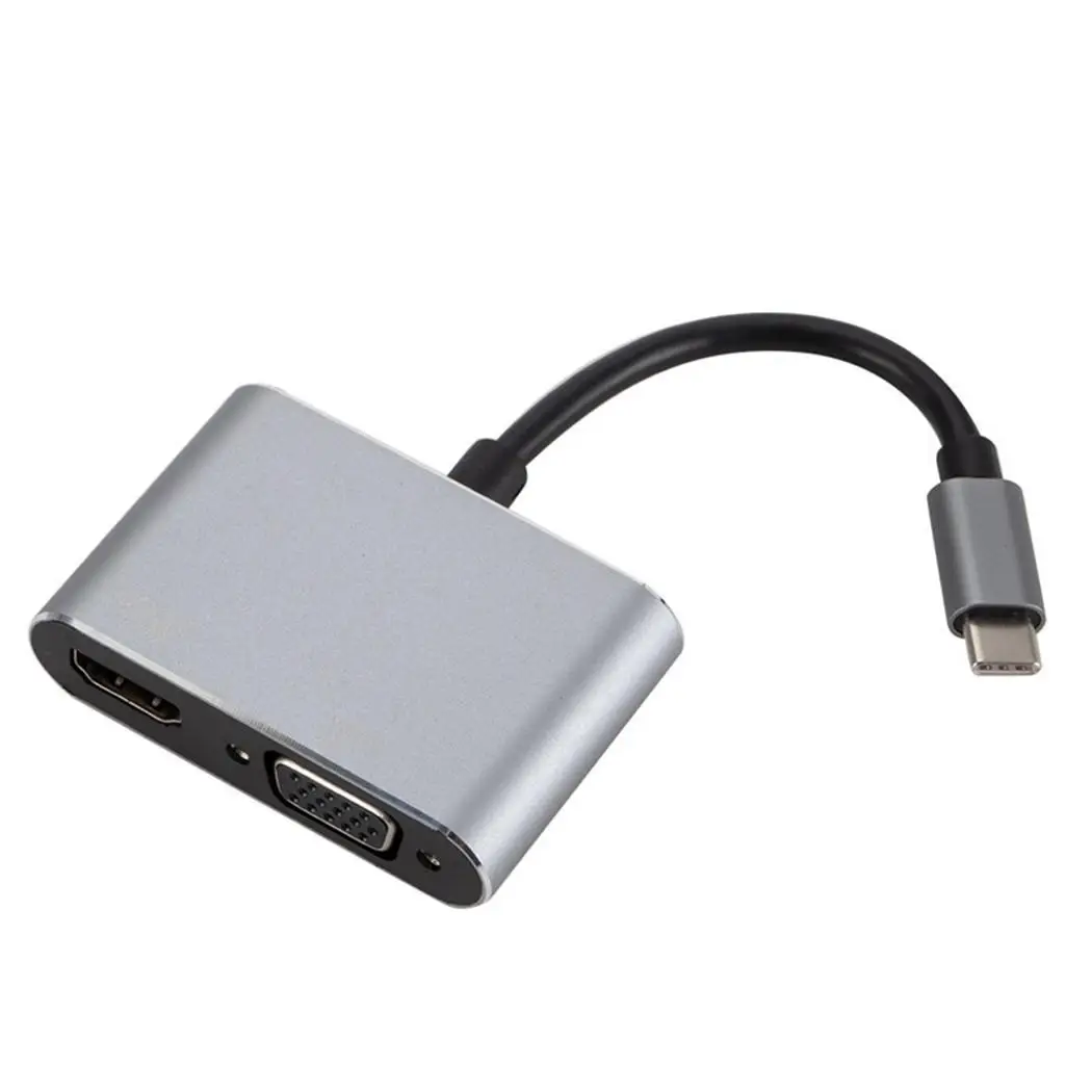 Портативный 4 K type C в HD мультимедийный интерфейс VGA адаптер x 2 серебристый серый