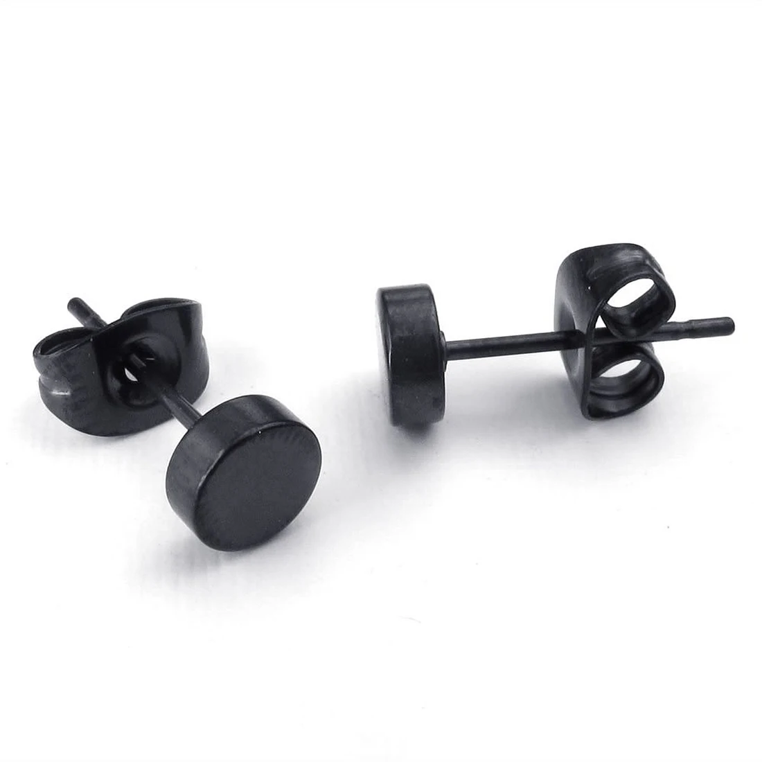 Jewelry Men's Earrings 4mm Circle Ear Studs 2pcs (1 Pair) Stainless Steel Black | Обустройство дома