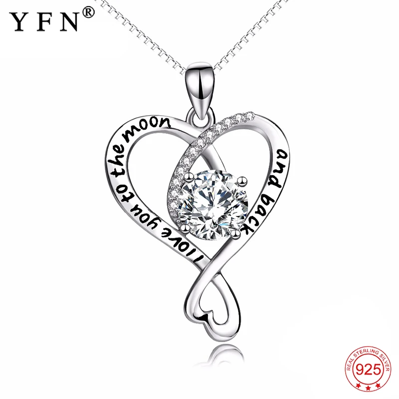 

925 Sterling Silver Love Heart Crystal Necklace I Love You To The Moon And Back Pendants Necklaces Jewelry For Women GNX13857