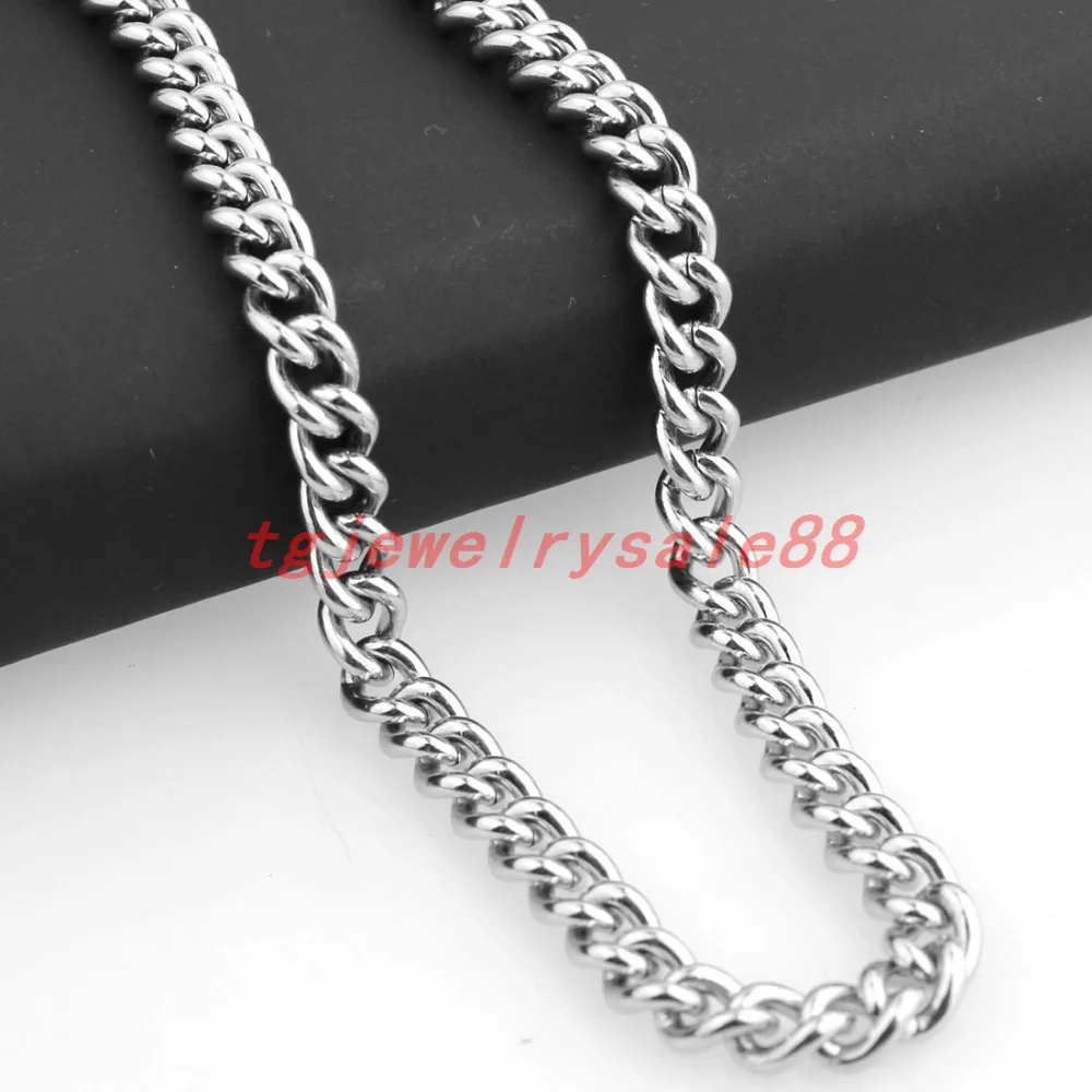 7mm Wide Womens Mens Silver Color Cut Cuban Curb Link Chain Stainless Steel Bracelet Or Necklace Jewelry Custom Sizes 7-40&quot | Украшения