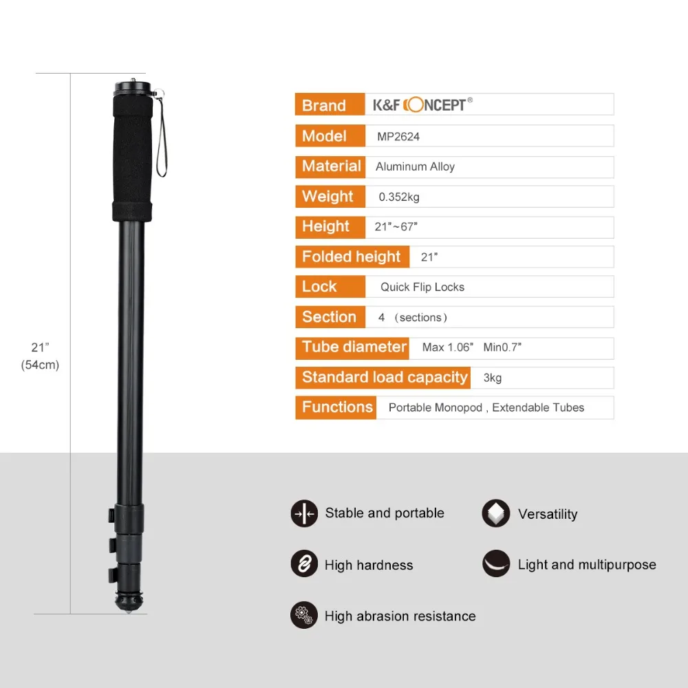 K &amp F Concept MP2624 легкий монопод 67 &quot/171 см портативный профессиональный Трипод для