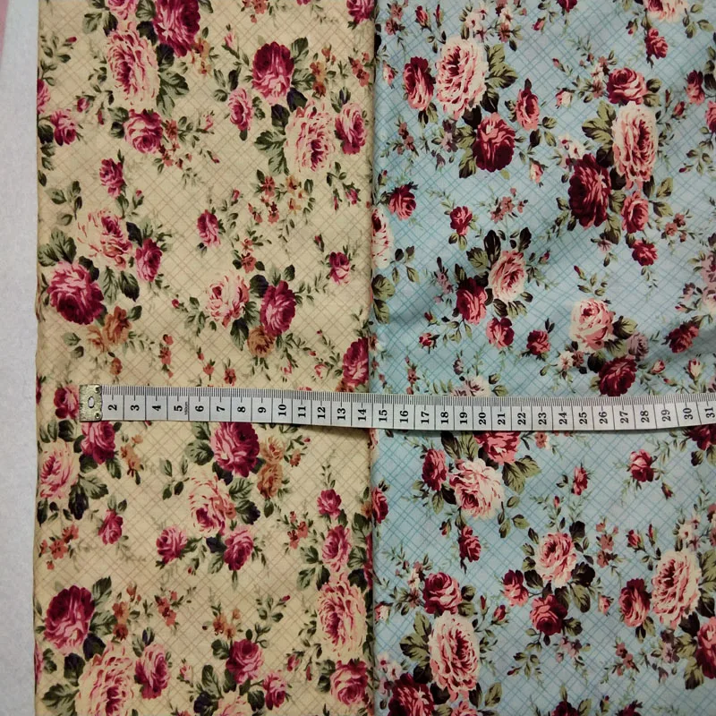 Изящная хлопковая Поплиновая ткань с цветочным принтом бежево-синий цвет