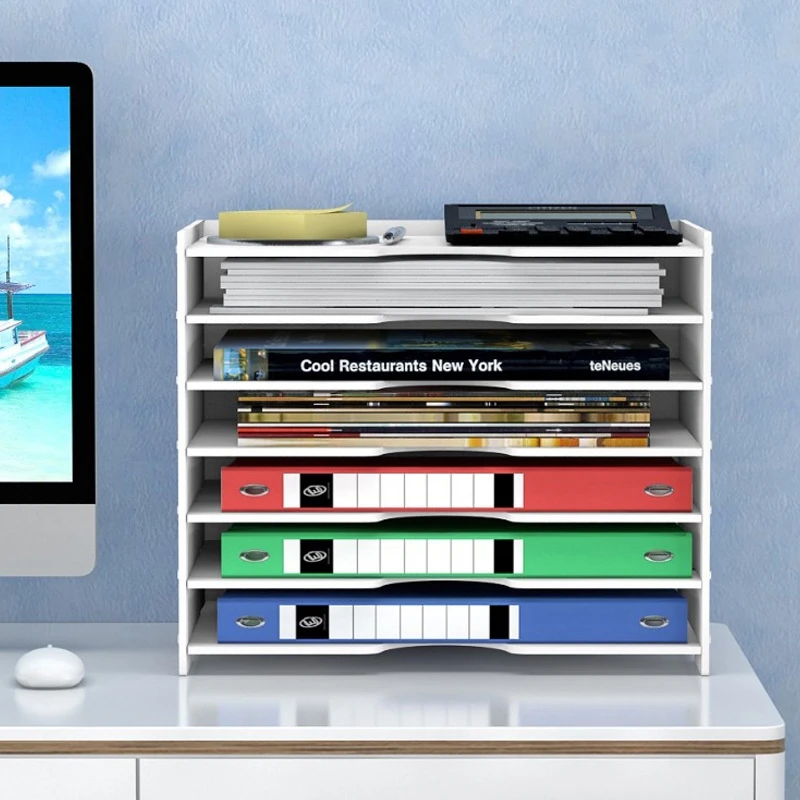 Multi-layer Folder Storage Box File Box Office Stationery Desktop Rack Assembled PVC Document Shelf for Office